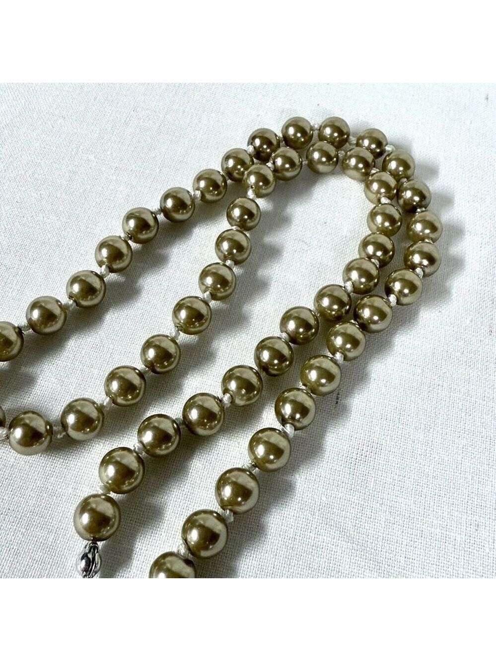 Sterling Silver 925 Clasp Taupe Faux Pearl Necklace 15-17 Inch
